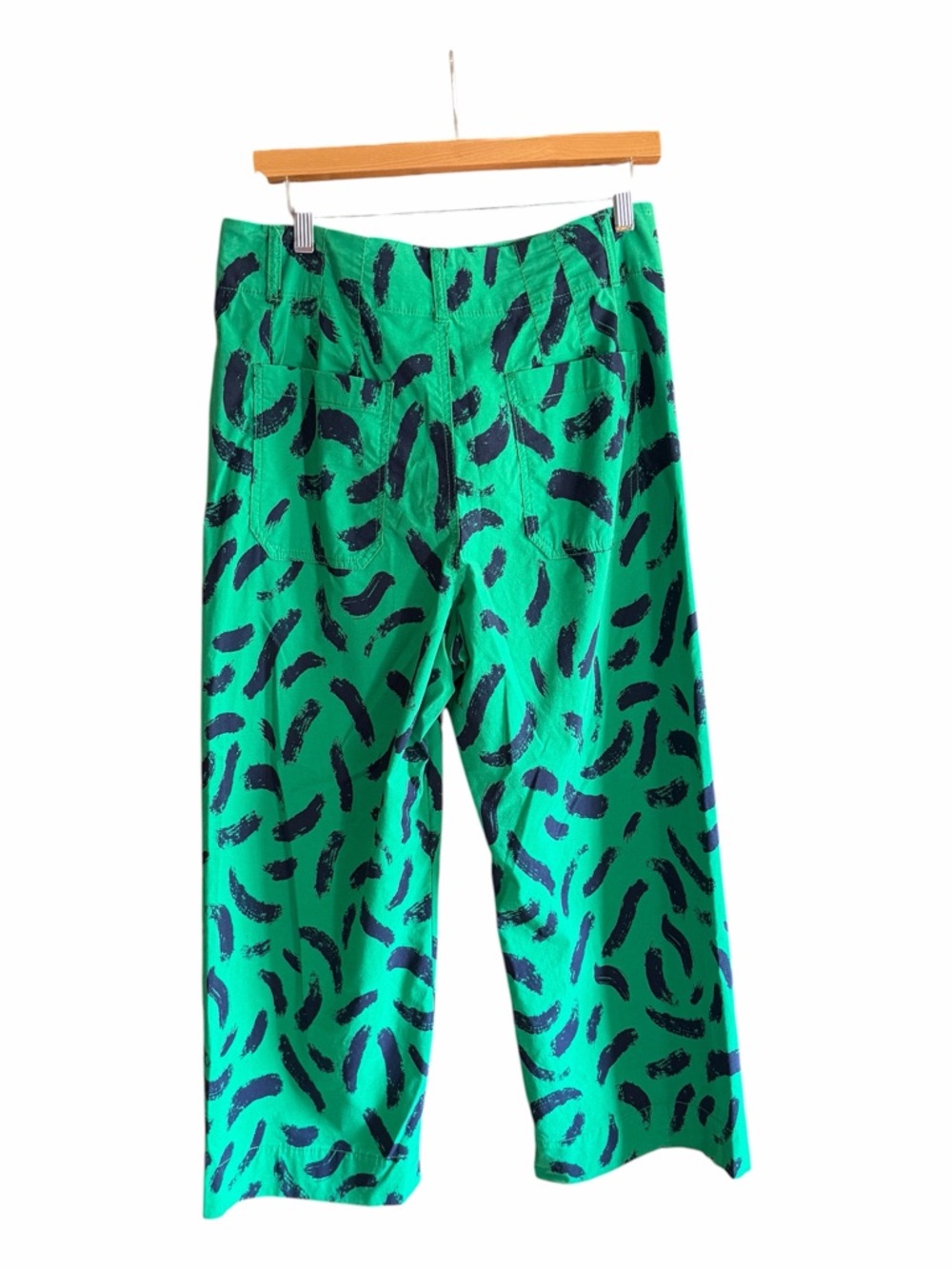 MAEVE The Colette Wide-Leg Crop Pants Green Blue Brush Stroke Print 31 - Picture 6 of 12